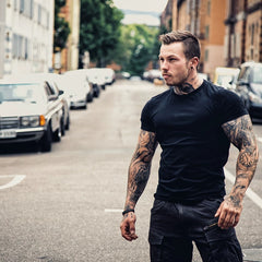 Fitness International Sports Short Sleeve Men's T-shirt Solid Color Pure Cotton Trendy Brand Fitness Muscle Type American Running Training Summer