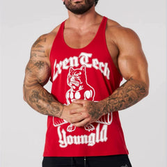 Sports vest, men's fitness suit, American trendy brand, muscle massage, iron dog, breathable, elastic, I-shaped, loose training, running