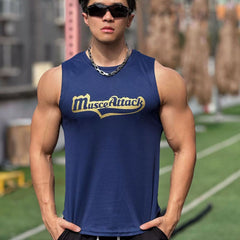 Sports shoulder men's vest sleeveless breathable elastic quick drying fitness suit, running training muscle, iron dog, American trend