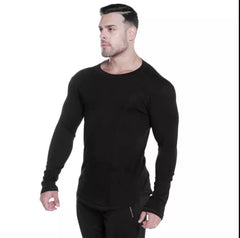 Sports hoodie men's fitness bodysuit long sleeved T-shirt base shirt muscle stretch breathable quick drying American thin plus size