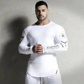 Sports hoodie men's fitness bodysuit long sleeved T-shirt base shirt muscle stretch breathable quick drying American thin plus size