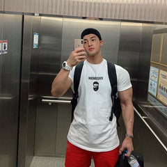 Fitness International Sports Short sleeved Men's T-shirt High Street Ins Super Fire Muscle Training Rolling Iron Running Trendy Brand Leisure Large Size
