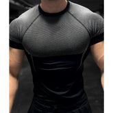 American fashion brand short sleeved men's round neck raglan sleeves, quick drying, breathable, elastic, sports, fitness, muscle massage, iron dog brothers