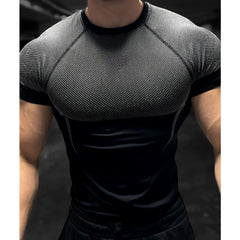 American fashion brand short sleeved men's round neck raglan sleeves, quick drying, breathable, elastic, sports, fitness, muscle massage, iron dog brothers