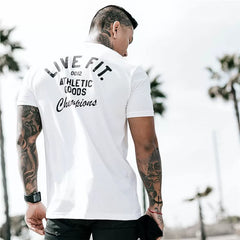 Summer new sports men's short sleeved T-shirt muscle fitness clothes, iron dog brothers, Meichao brand running training basketball