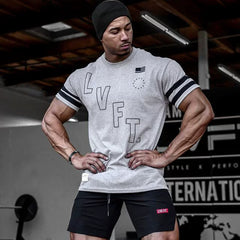 Summer new sports men's short sleeved T-shirt muscle fitness clothes, iron dog brothers, Meichao brand running training basketball
