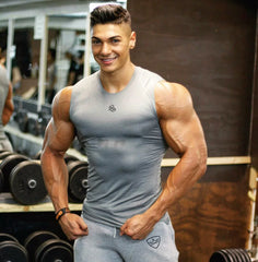Fitness International Solid Color Sports Tank Top Men's Speed Drying Elastic Sleeveless T-shirt Shoulder Tight Clothes Muscle Training Large Size