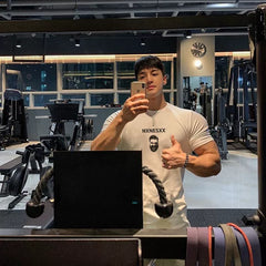 Fitness International Sports Short sleeved Men's T-shirt High Street Ins Super Fire Muscle Training Rolling Iron Running Trendy Brand Leisure Large Size