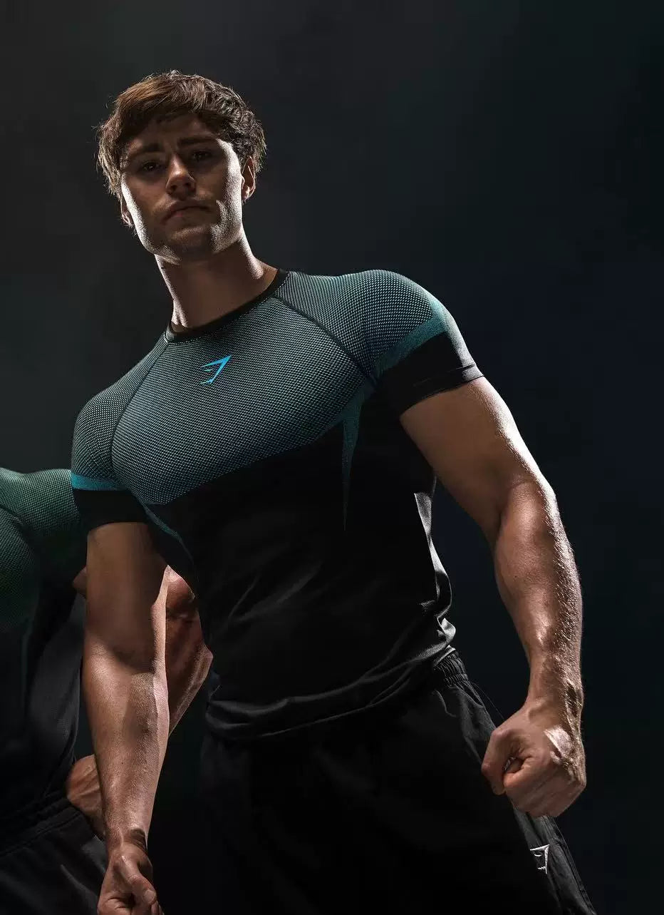 Sports Short sleeved Men's T-shirt Fitness Quick drying Breathable American Trendy Brand Muscle Brushing Iron Cuffs Round Neck Insert Shoulder Sleeve