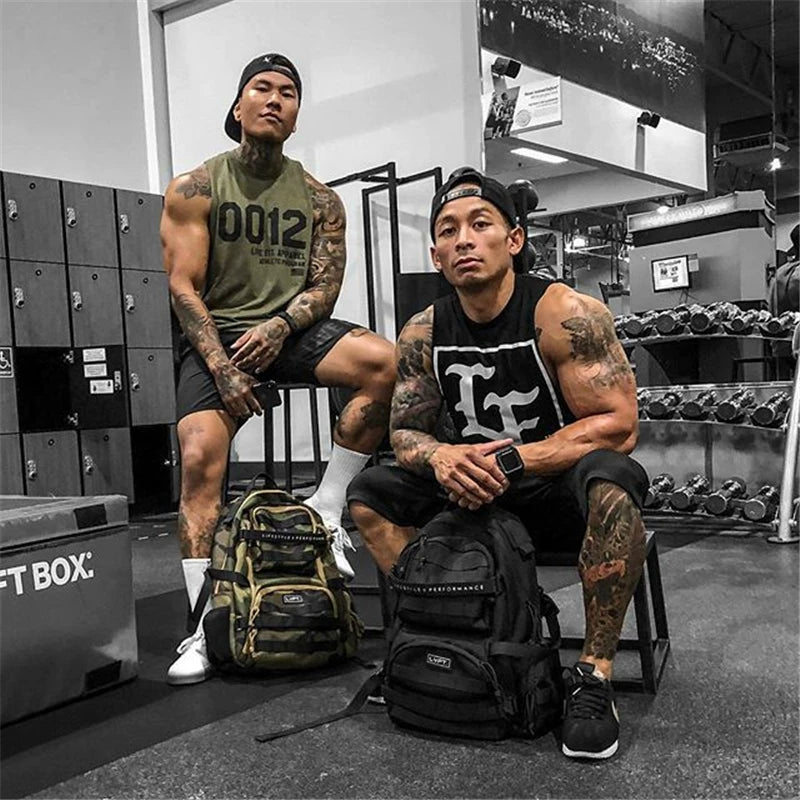 New sports vest men's shoulder T-shirt fitness muscle massage dog American style brother elastic pure cotton sleeveless large size