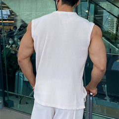 Sports vest men's camisole sleeveless T-shirt loose, quick drying, breathable, elastic, muscle fitness, iron dog trendy brand large size
