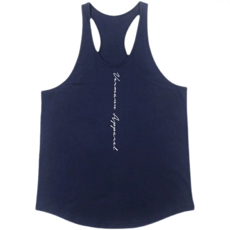 Sports vest, men's sleeveless top, camisole, fitness suit, muscle massage, iron dog, elastic quick drying, cross shaped breathable trendy brand