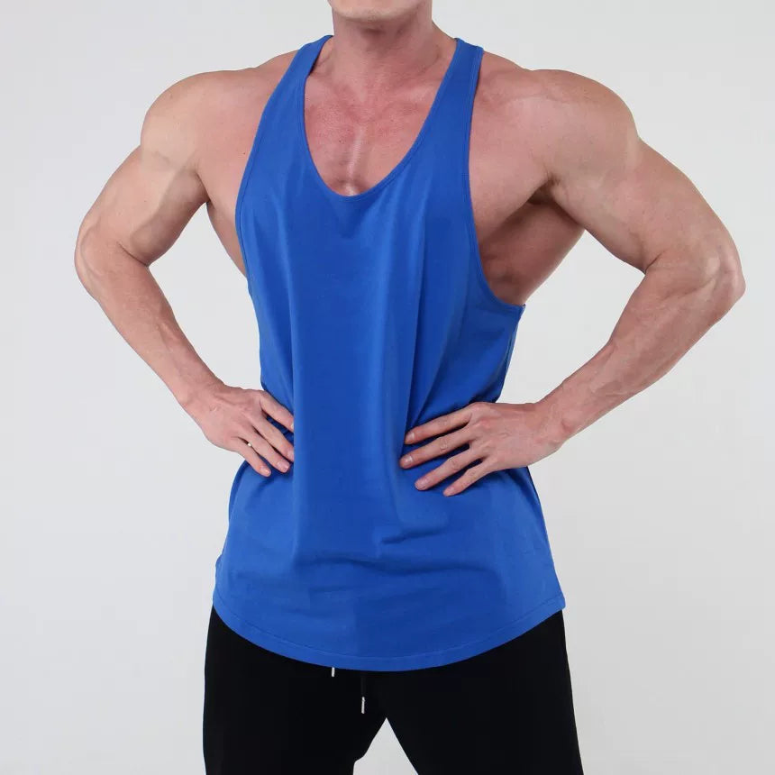 Sports and fitness clothing, men's tank top, I-shaped solid color, American fashion brand, muscle massage, iron dog training, running, breathable and elastic