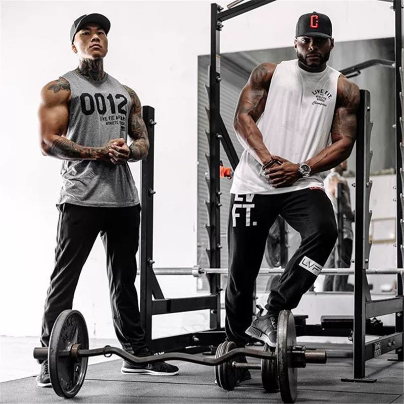 New sports vest men's shoulder T-shirt fitness muscle massage dog American style brother elastic pure cotton sleeveless large size