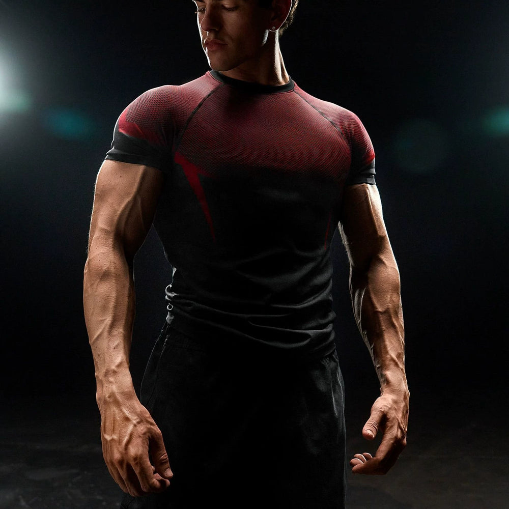 American fashion brand short sleeved men's round neck raglan sleeves, quick drying, breathable, elastic, sports, fitness, muscle massage, iron dog brothers