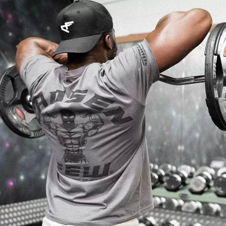 Fitness International New Summer Sports Short sleeved Men's T-shirt Elastic Cotton Loose Top Muscle Training Running Trendy Brand