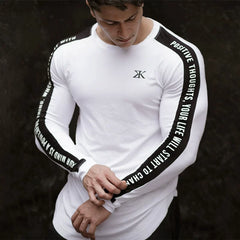 Sports hoodie men's fitness bodysuit long sleeved T-shirt base shirt muscle stretch breathable quick drying American thin plus size
