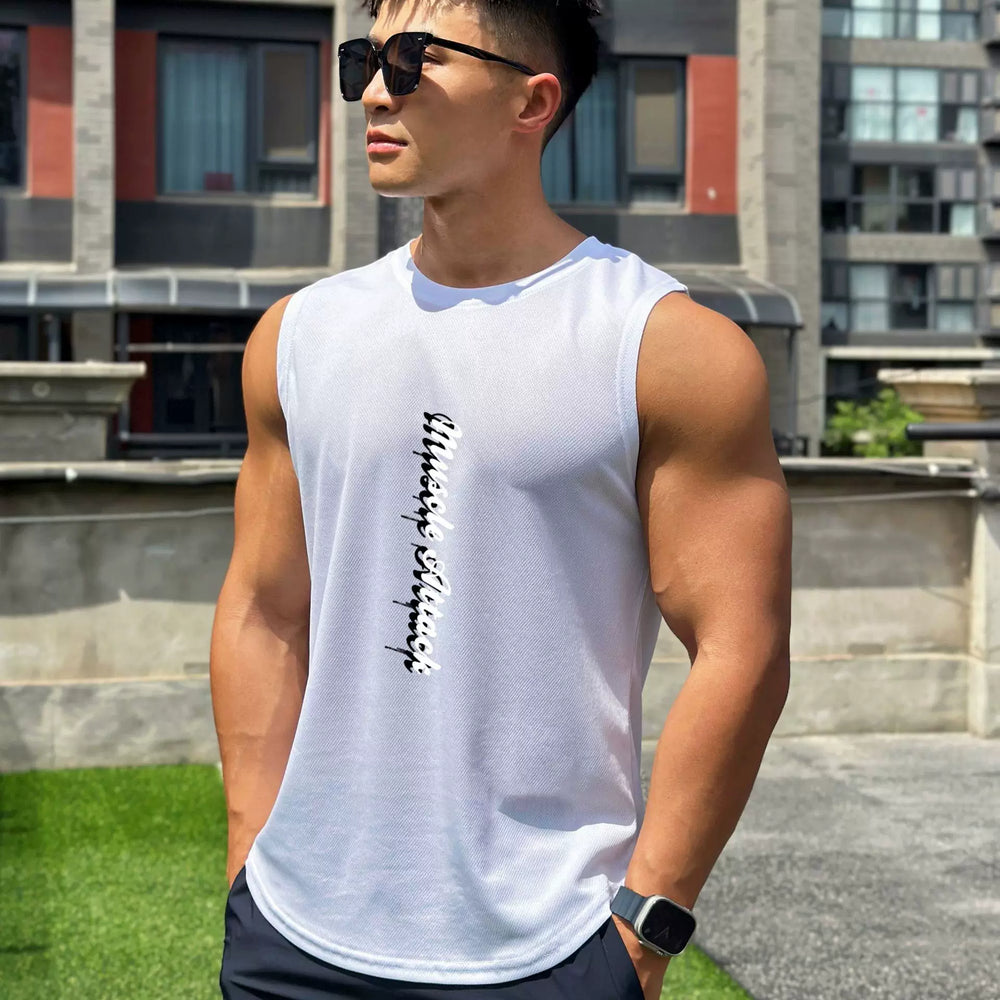 Sports vest for men, quick drying, breathable, elastic sleeveless, camisole, basketball, running, muscle training, fitness, iron dog, trendy brand