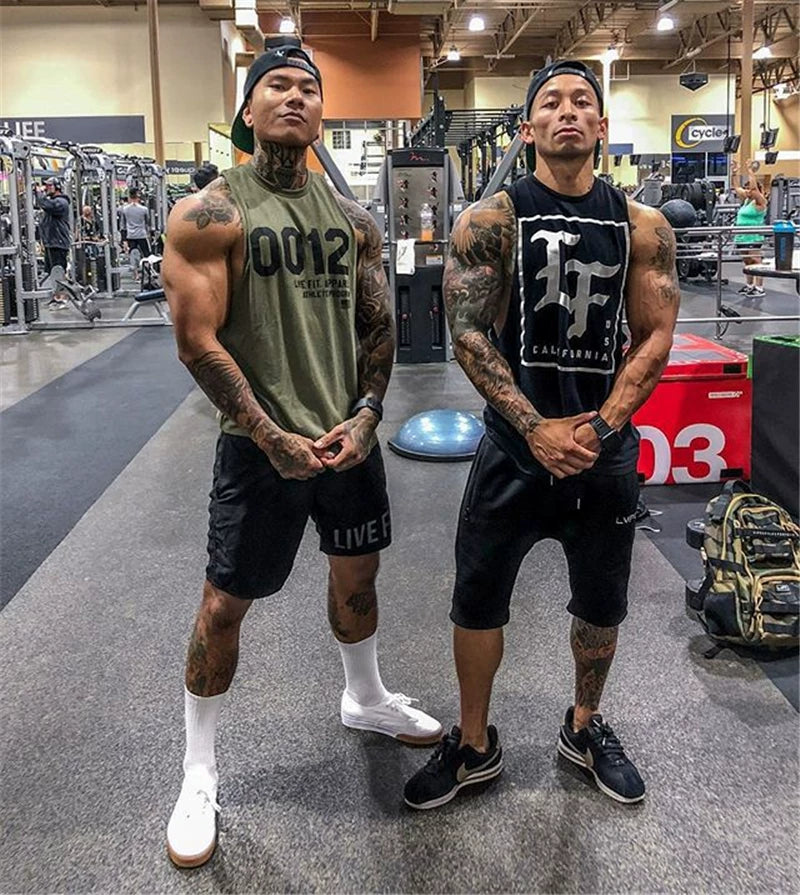 New sports vest men's shoulder T-shirt fitness muscle massage dog American style brother elastic pure cotton sleeveless large size