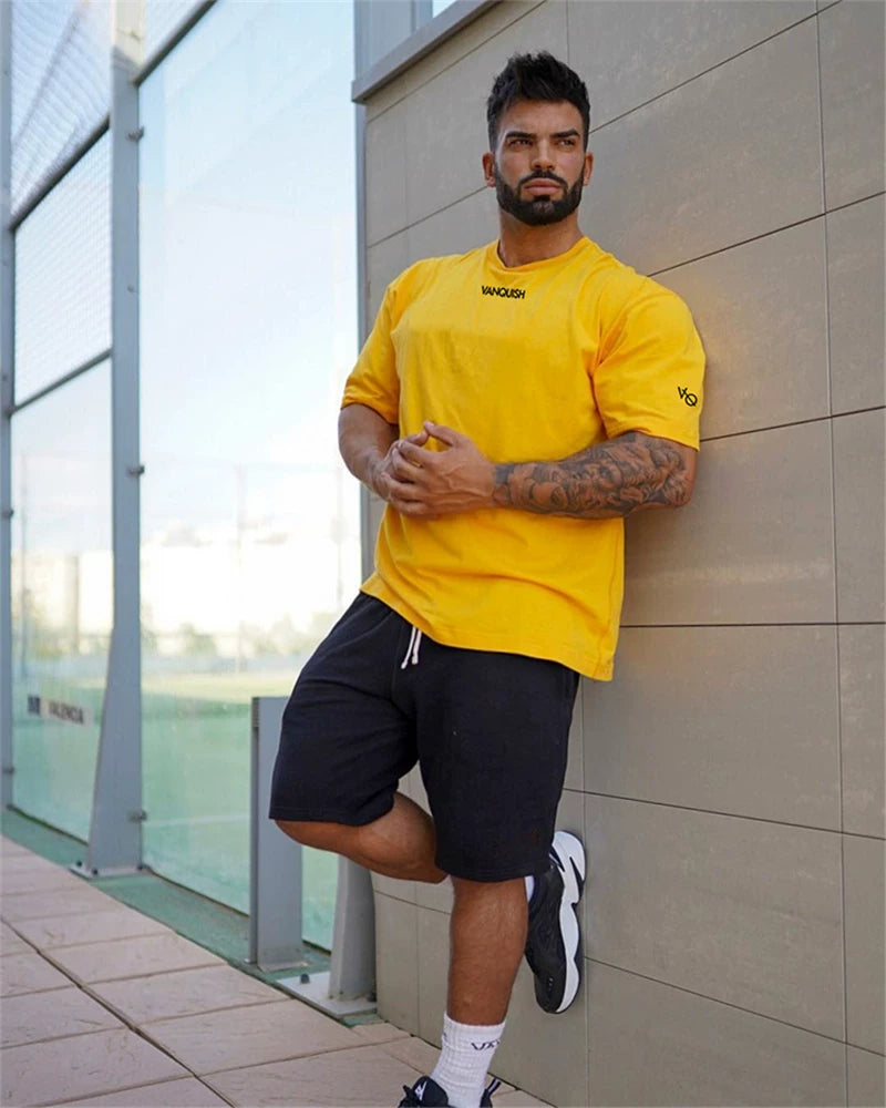 Fitness International Sports Short sleeved Men's T-shirt Loose Trendy Brand Muscle Type American Dog Running Elastic Cotton European Edition Large