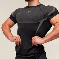 Sports Short sleeved Men's T-shirt Fitness Quick drying Breathable American Trendy Brand Muscle Brushing Iron Cuffs Round Neck Insert Shoulder Sleeve