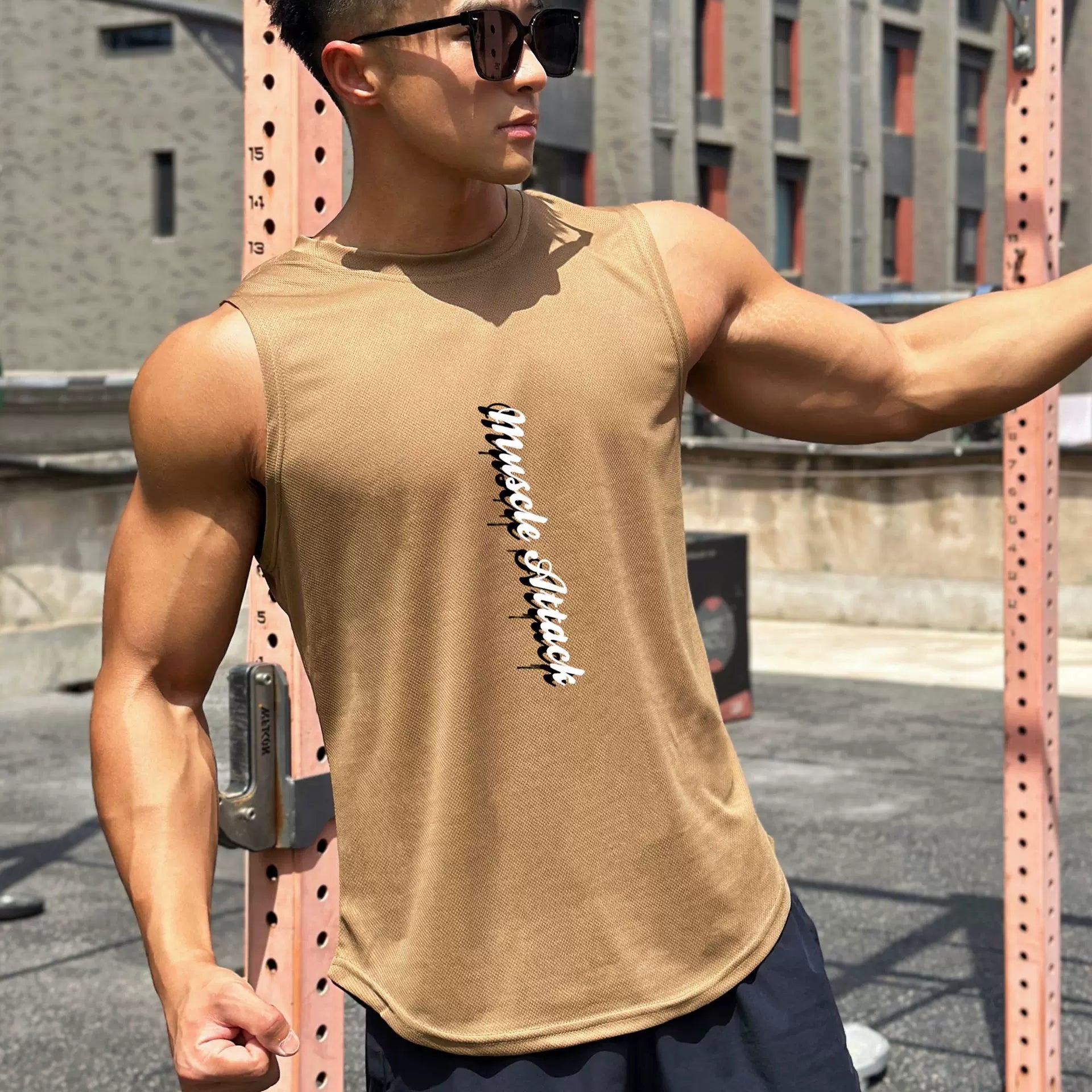 Sports vest for men, quick drying, breathable, elastic sleeveless, camisole, basketball, running, muscle training, fitness, iron dog, trendy brand