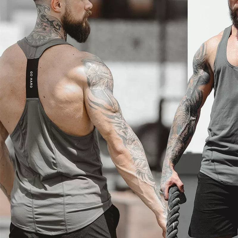 Sports and fitness clothing, men's vest, cross shaped camisole, sleeveless equipment, training, running, tight fitting, quick drying, elastic, plus size trend