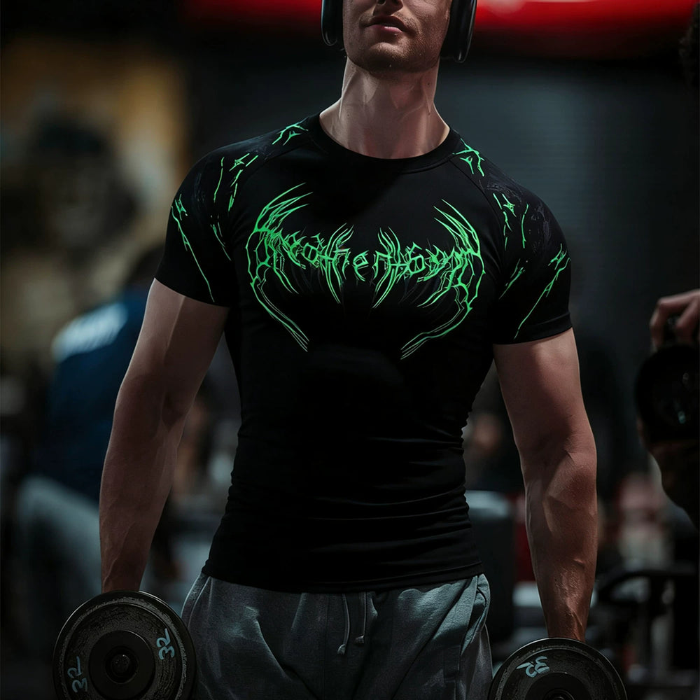Sports short sleeved men's T-shirt, quick drying, breathable, fitness, stretch, running, muscle building, iron dog brother, American fashion brand