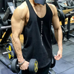 Sports vest, men's sleeveless top, camisole, fitness suit, muscle massage, iron dog, elastic quick drying, cross shaped breathable trendy brand