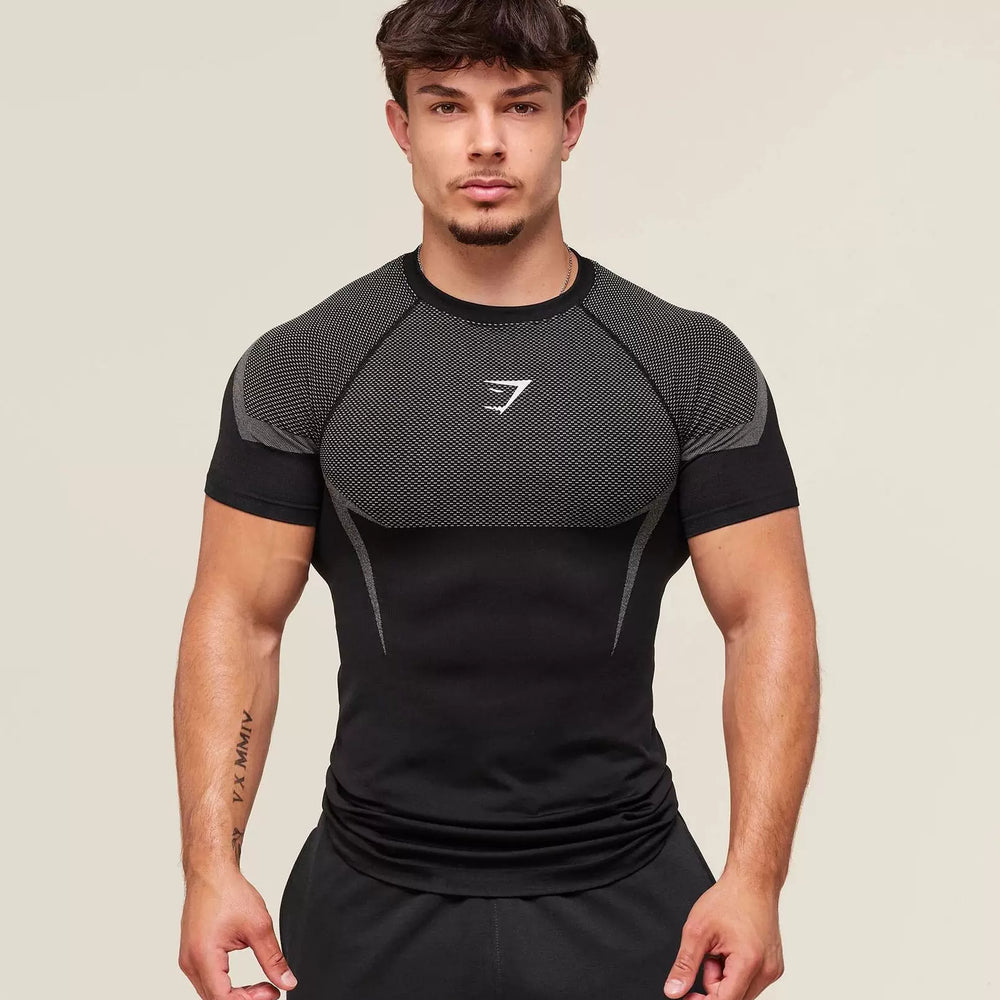 Sports Short sleeved Men's T-shirt Fitness Quick drying Breathable American Trendy Brand Muscle Brushing Iron Cuffs Round Neck Insert Shoulder Sleeve