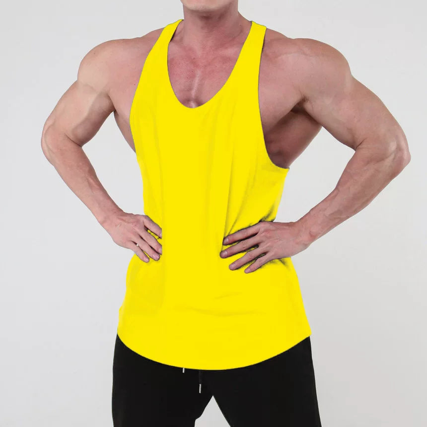 Sports and fitness clothing, men's tank top, I-shaped solid color, American fashion brand, muscle massage, iron dog training, running, breathable and elastic