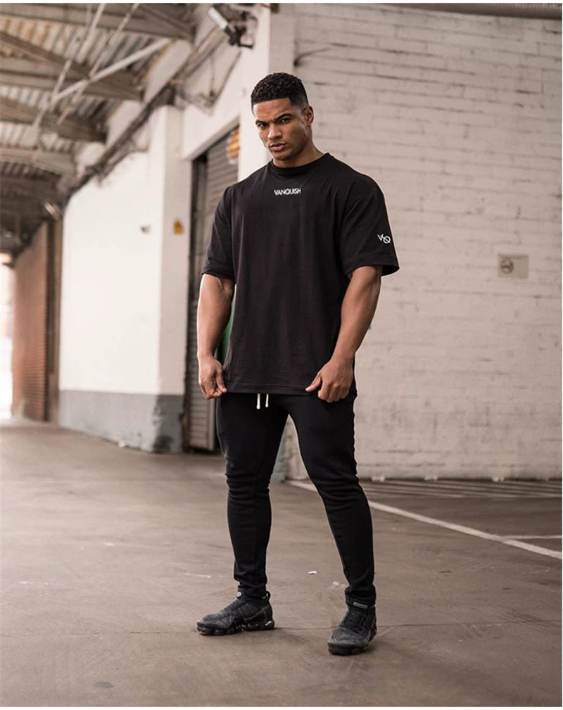 Fitness International Sports Short sleeved Men's T-shirt Loose Trendy Brand Muscle Type American Dog Running Elastic Cotton European Edition Large