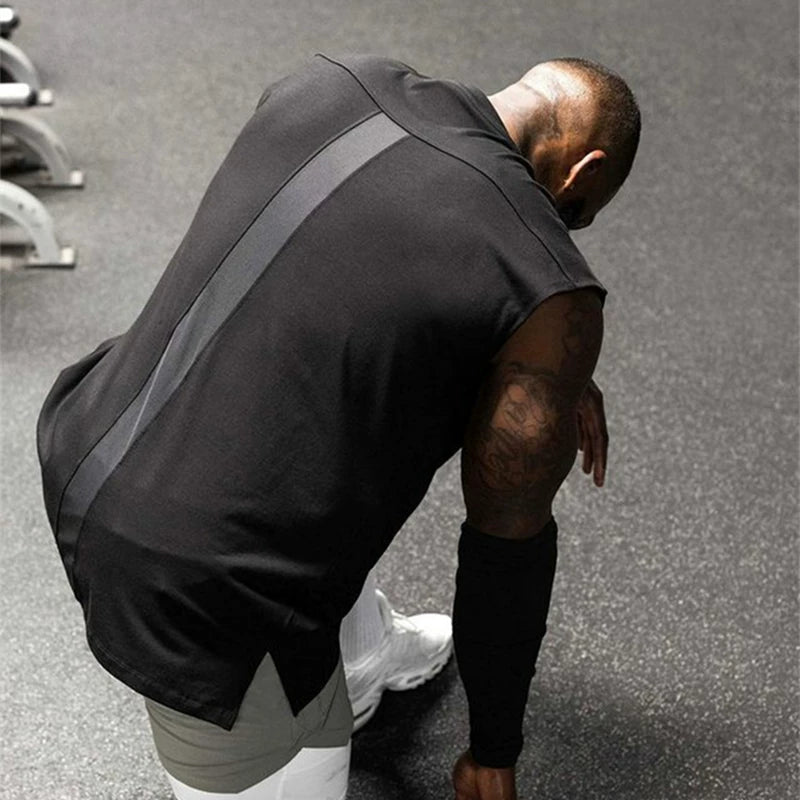 Sports vest men's shoulder sleeveless T-shirt fitness muscle type men's training iron dog brother trendy brand American plus size