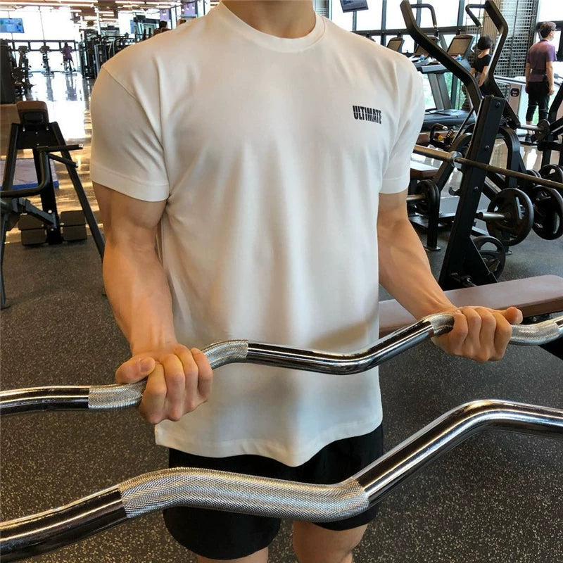 Summer new sports short sleeved men's T-shirt, running, basketball, fitness, Instagram super hot muscle type, iron massage, elastic plus size trend