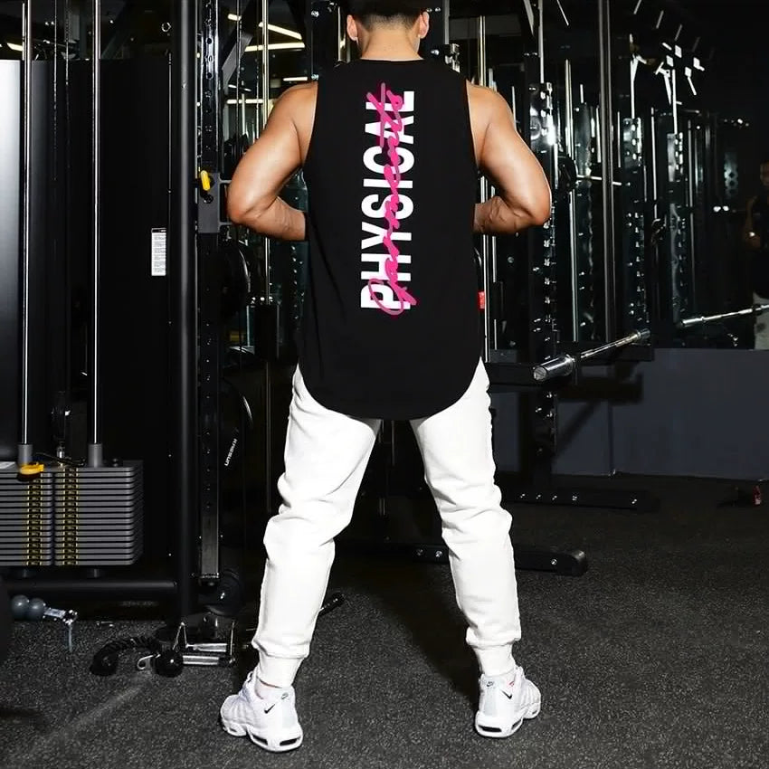 New Summer Sports Tank Top Men's Camshoulder Sleeveless Top Trendy Brand Ins Muscle American Dog Training Iron Large Size