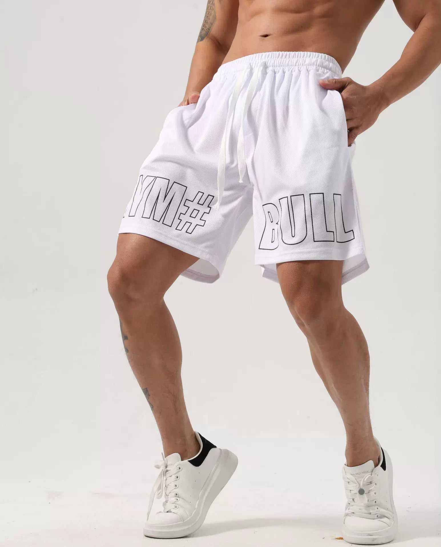 Mesh quick drying sports shorts, elastic breathable fitness pants, JSGJ brand men's training quarter length pants, polyester fiber shorts