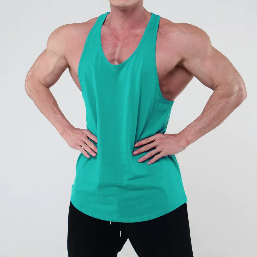 Sports and fitness clothing, men's tank top, I-shaped solid color, American fashion brand, muscle massage, iron dog training, running, breathable and elastic