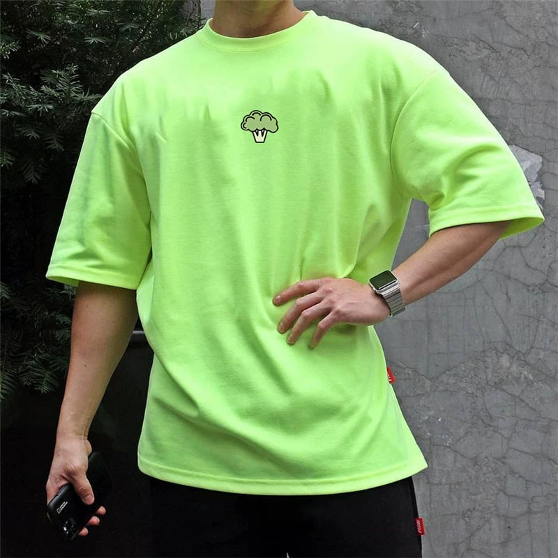男子健身短袖T恤弹力透气健身上衣大码夏季运动上衣肌肉型男潮流运动服