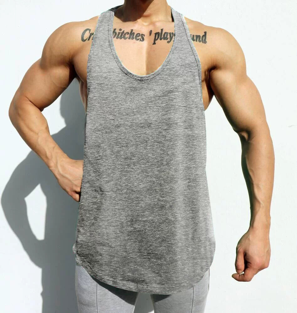 Sports and fitness clothing, men's tank top, I-shaped solid color, American fashion brand, muscle massage, iron dog training, running, breathable and elastic