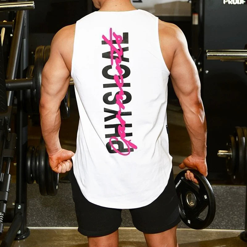 New Summer Sports Tank Top Men's Camshoulder Sleeveless Top Trendy Brand Ins Muscle American Dog Training Iron Large Size
