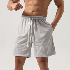 Mesh quick drying sports shorts, elastic breathable fitness pants, JSGJ brand men's training quarter length pants, polyester fiber shorts