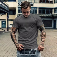 Fitness International Sports Short Sleeve Men's T-shirt Solid Color Pure Cotton Trendy Brand Fitness Muscle Type American Running Training Summer