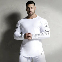 Sports hoodie men's fitness bodysuit long sleeved T-shirt base shirt muscle stretch breathable quick drying American thin plus size