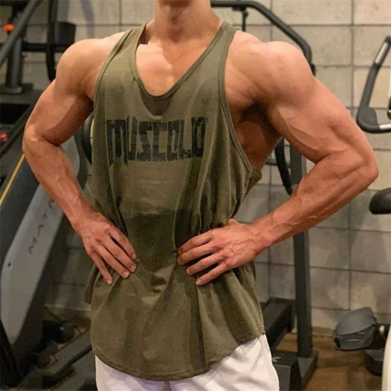 New Summer Sports Tank Top Men's Fitness Shirt Running Training Muscle Fitness Gym Roll Iron Dog Trendy Brand Brother Breathable