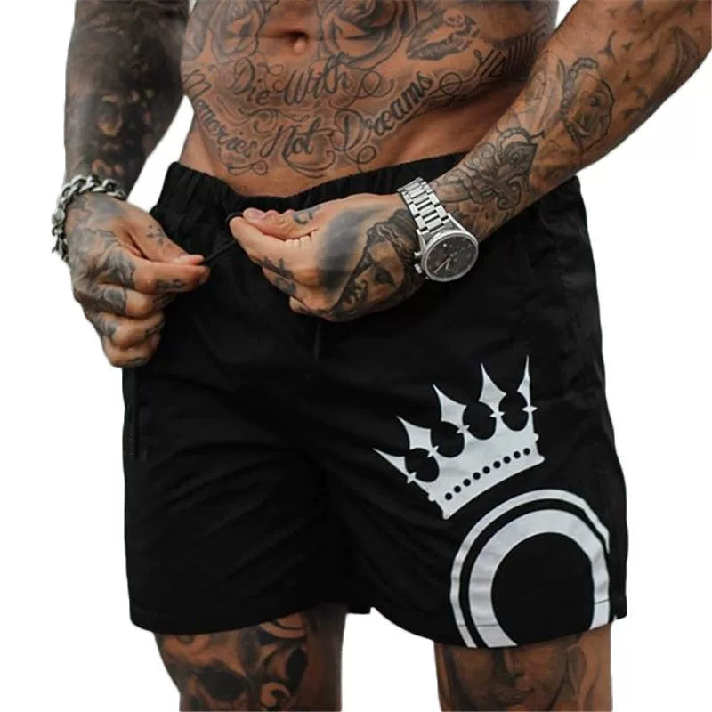 Sports pants, men's shorts, mid length shorts, cropped shorts, running, iron massage, elastic deep squat, fitness muscle type, American fashion brand, plus size