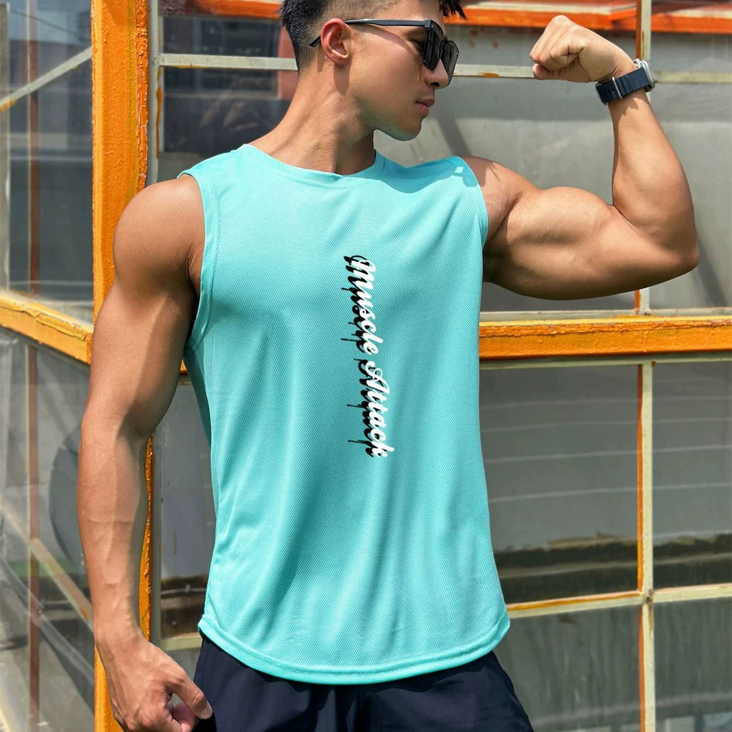 Sports vest for men, quick drying, breathable, elastic sleeveless, camisole, basketball, running, muscle training, fitness, iron dog, trendy brand