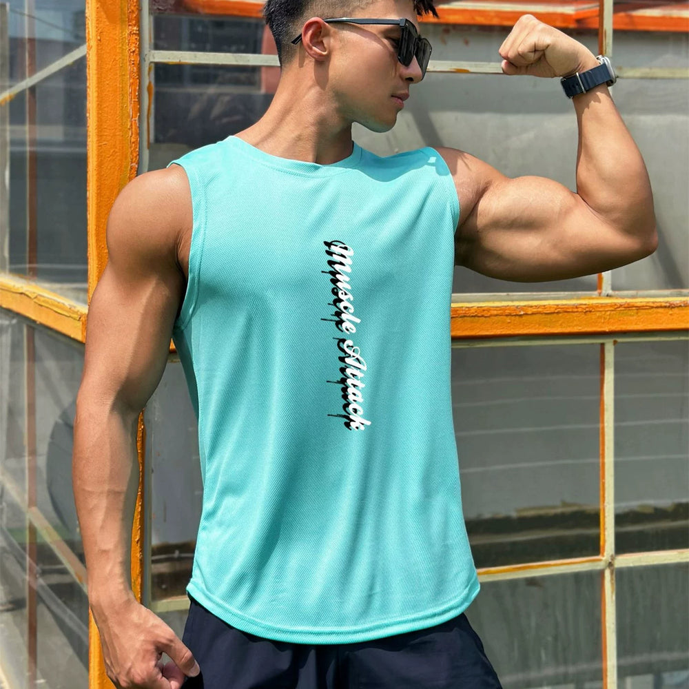 Sports vest for men, quick drying, breathable, elastic sleeveless, camisole, basketball, running, muscle training, fitness, iron dog, trendy brand
