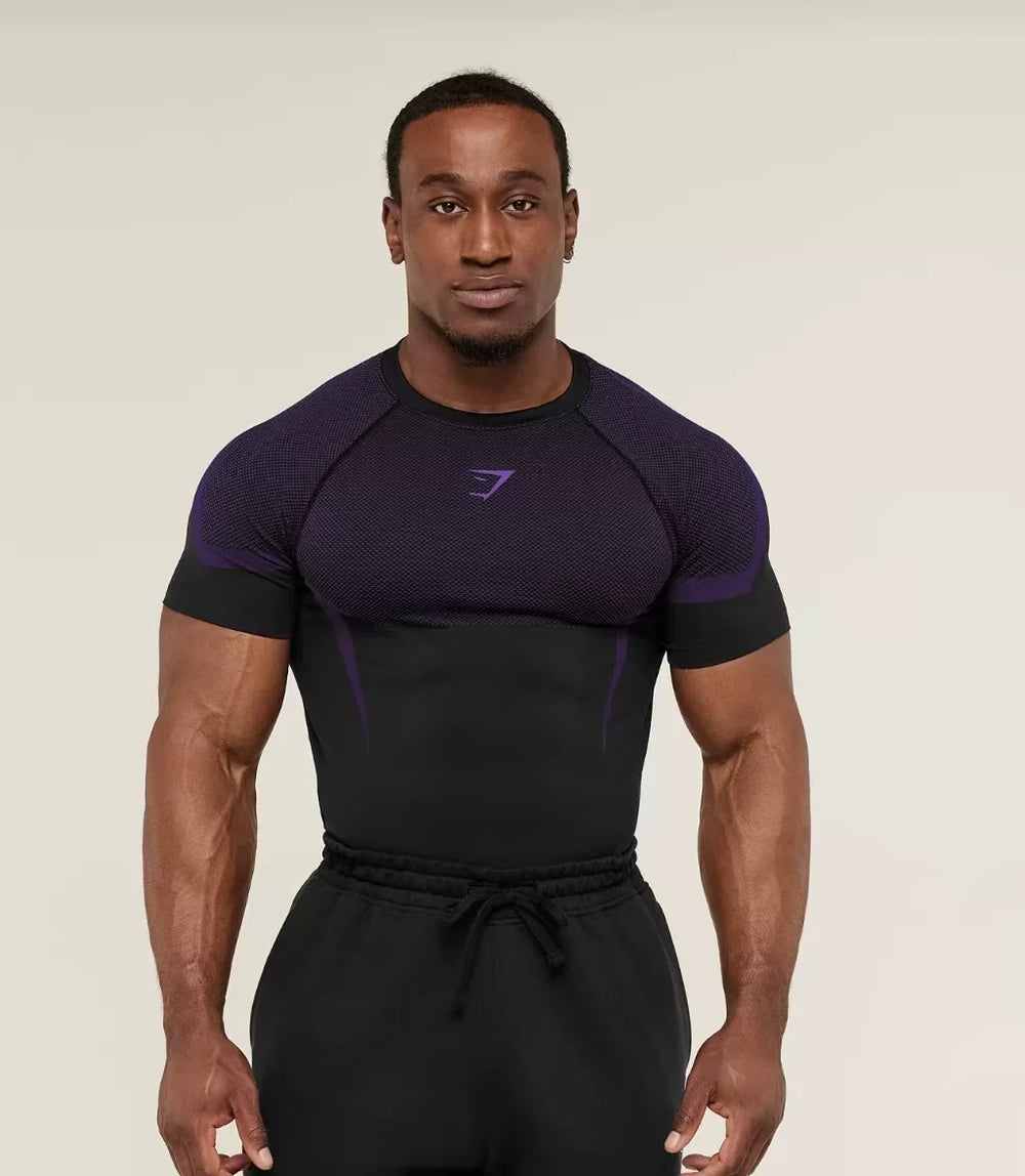 Sports Short sleeved Men's T-shirt Fitness Quick drying Breathable American Trendy Brand Muscle Brushing Iron Cuffs Round Neck Insert Shoulder Sleeve