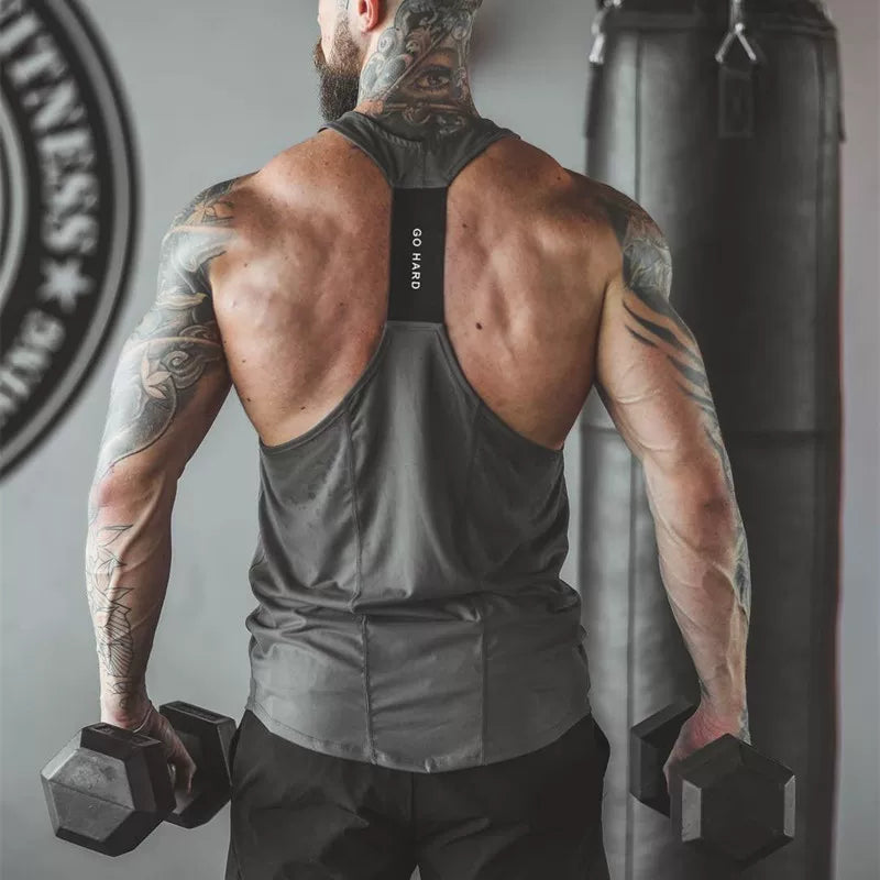 Sports and fitness clothing, men's vest, cross shaped camisole, sleeveless equipment, training, running, tight fitting, quick drying, elastic, plus size trend