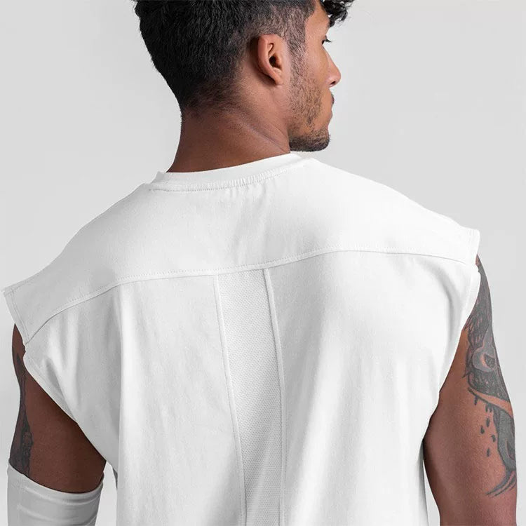 Sports vest men's shoulder sleeveless T-shirt fitness muscle type men's training iron dog brother trendy brand American plus size